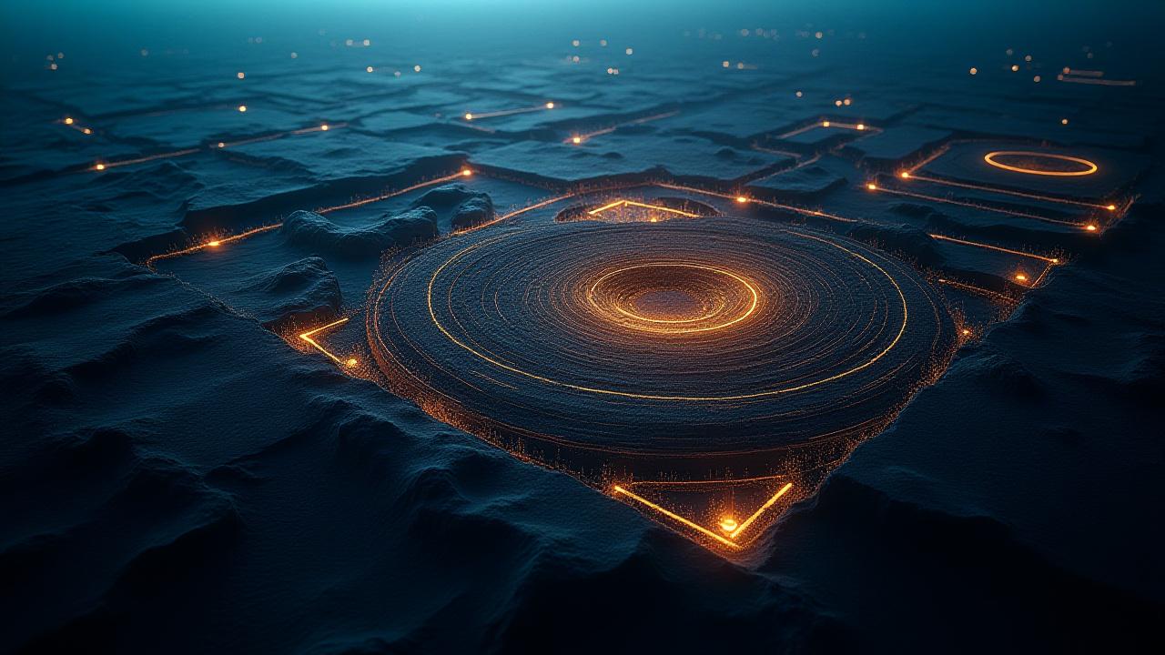 Satellite view of archaeological landscape with AI digital detection overlays