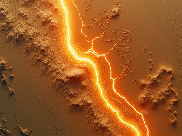 Map of Peruvian desert with AI-traced irrigation networks highlighted in gold