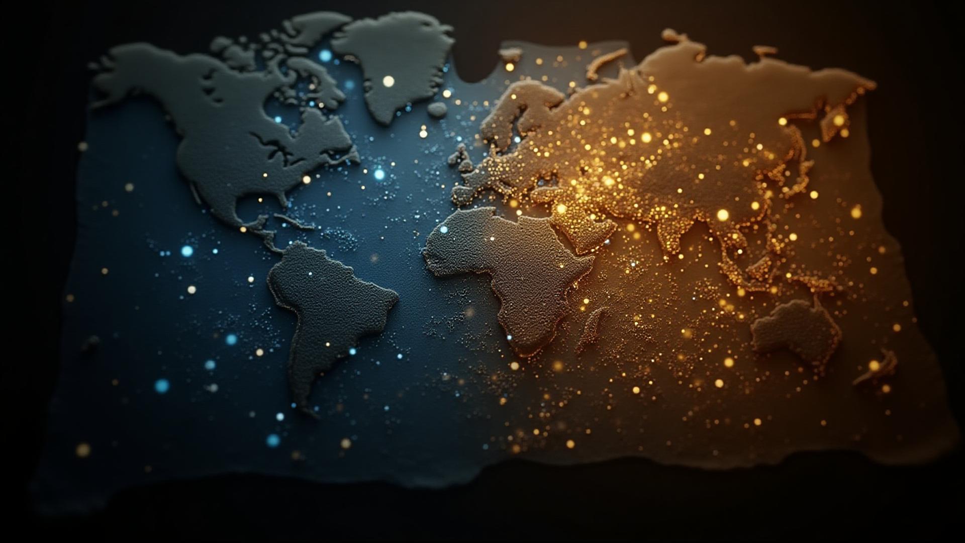 A deep blue and gold fusion of ancient parchment maps with glowing neural network pathways