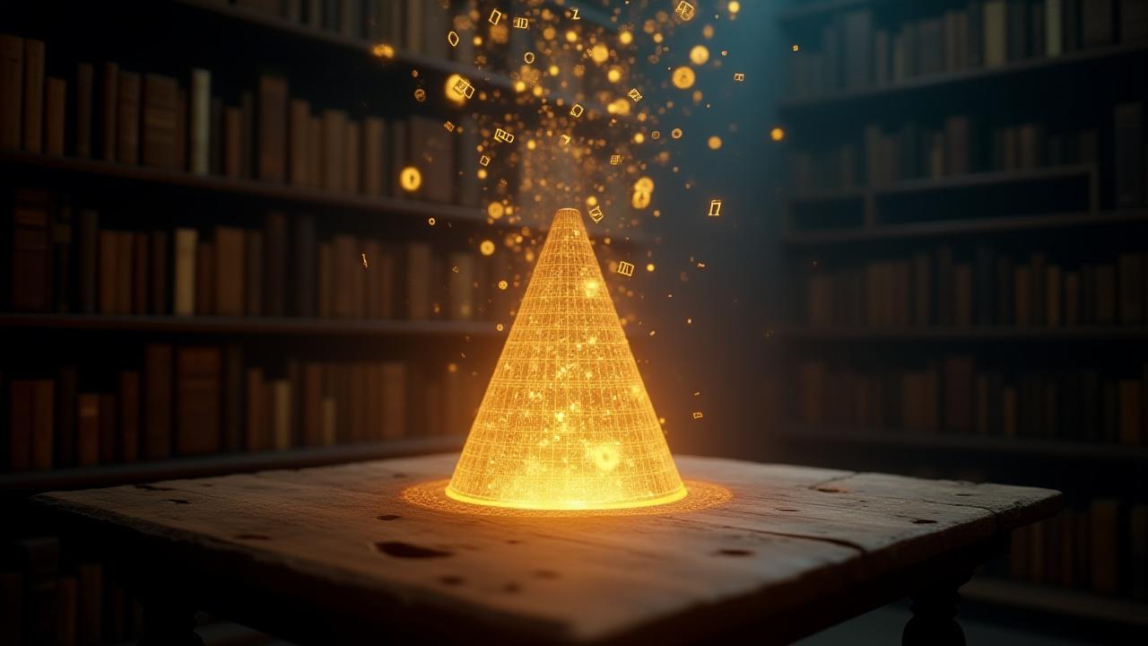 Abstract visualization of historical data streams converging and projecting forward into a probabilistic cone